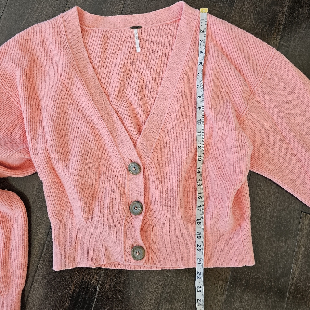 Free People Big Plans Ribbed Cardigan Sweater - Size Large - Peach/Coral - Picture 9 of 15